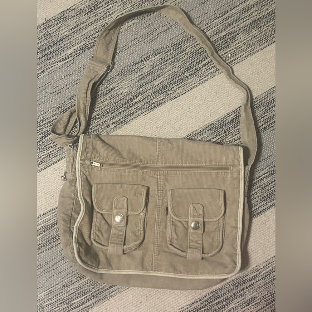 Beige Floral Crossbody Messenger Bag